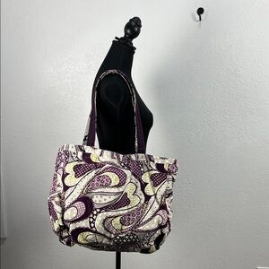 Thirty-One Retro Metro Purple Paisley  Shoulder Bag Canvas Tote 13.5”Hx16”W Chic